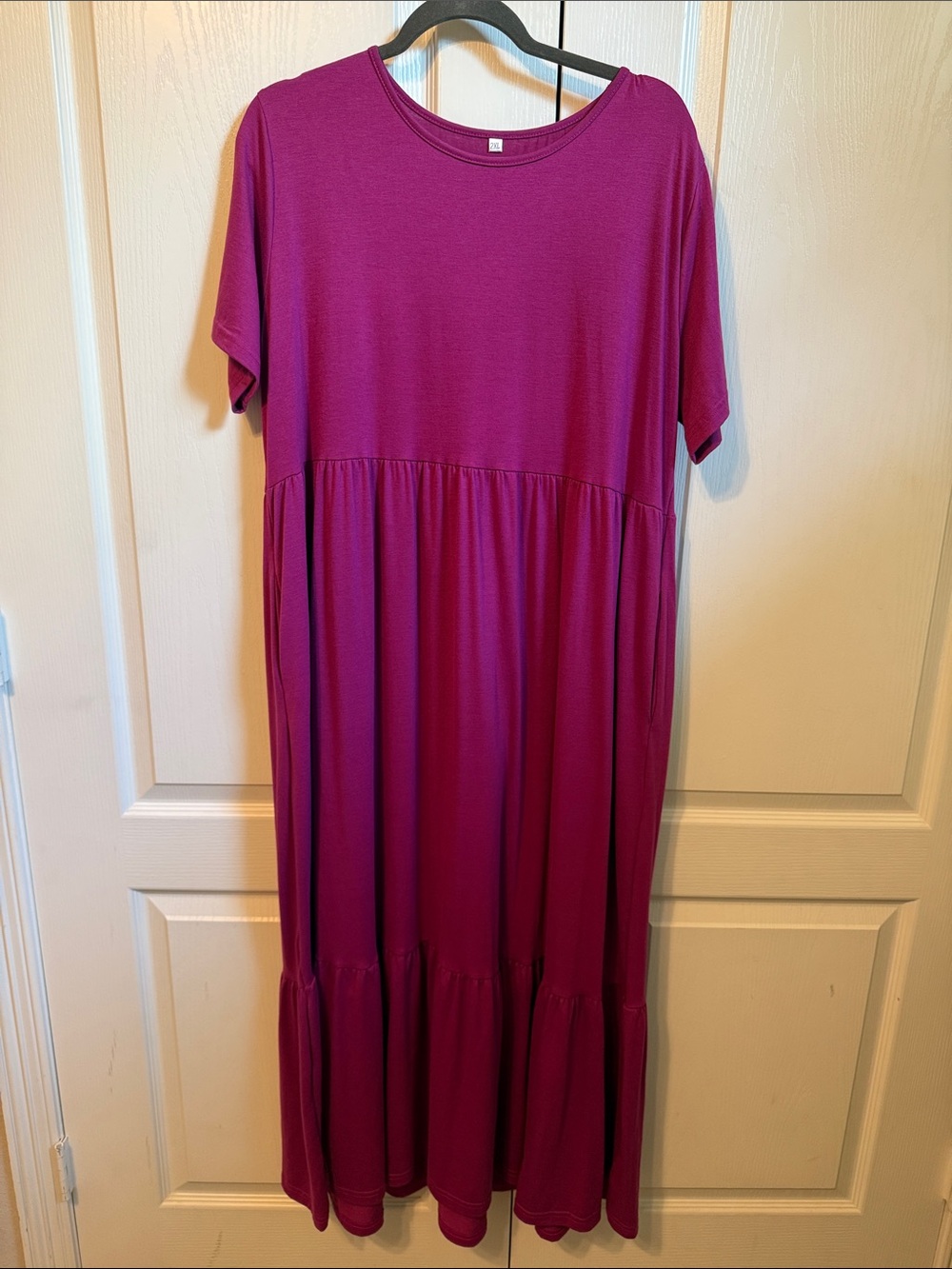 Women's Casual Short-Sleeve Tiered Dress in Magenta